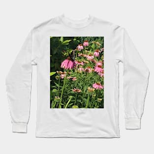 Butterfly on  Echinacea Long Sleeve T-Shirt